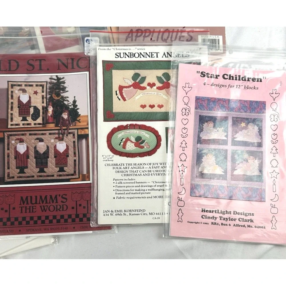 Lot Of 19 Vintage Craft Quilt Patterns Christmas Wall Hangings Appliques 90s